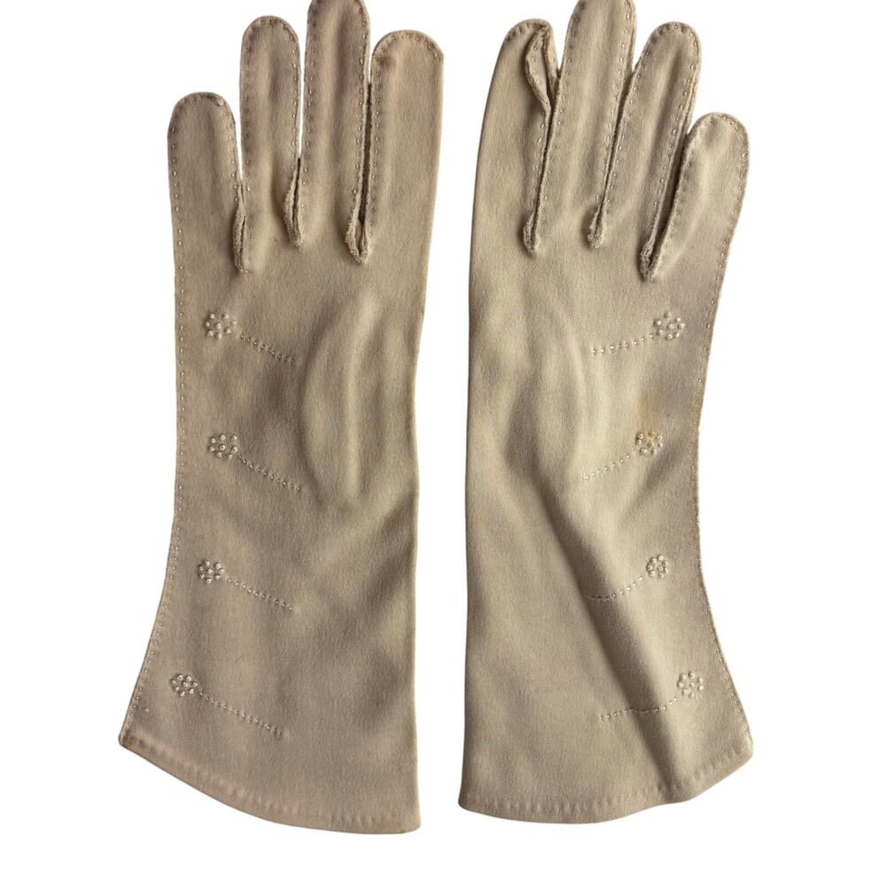 Dawnelle Vintage Ladies 6 Gloves 100% Double Woven Cotton Mid Length Fawn READ